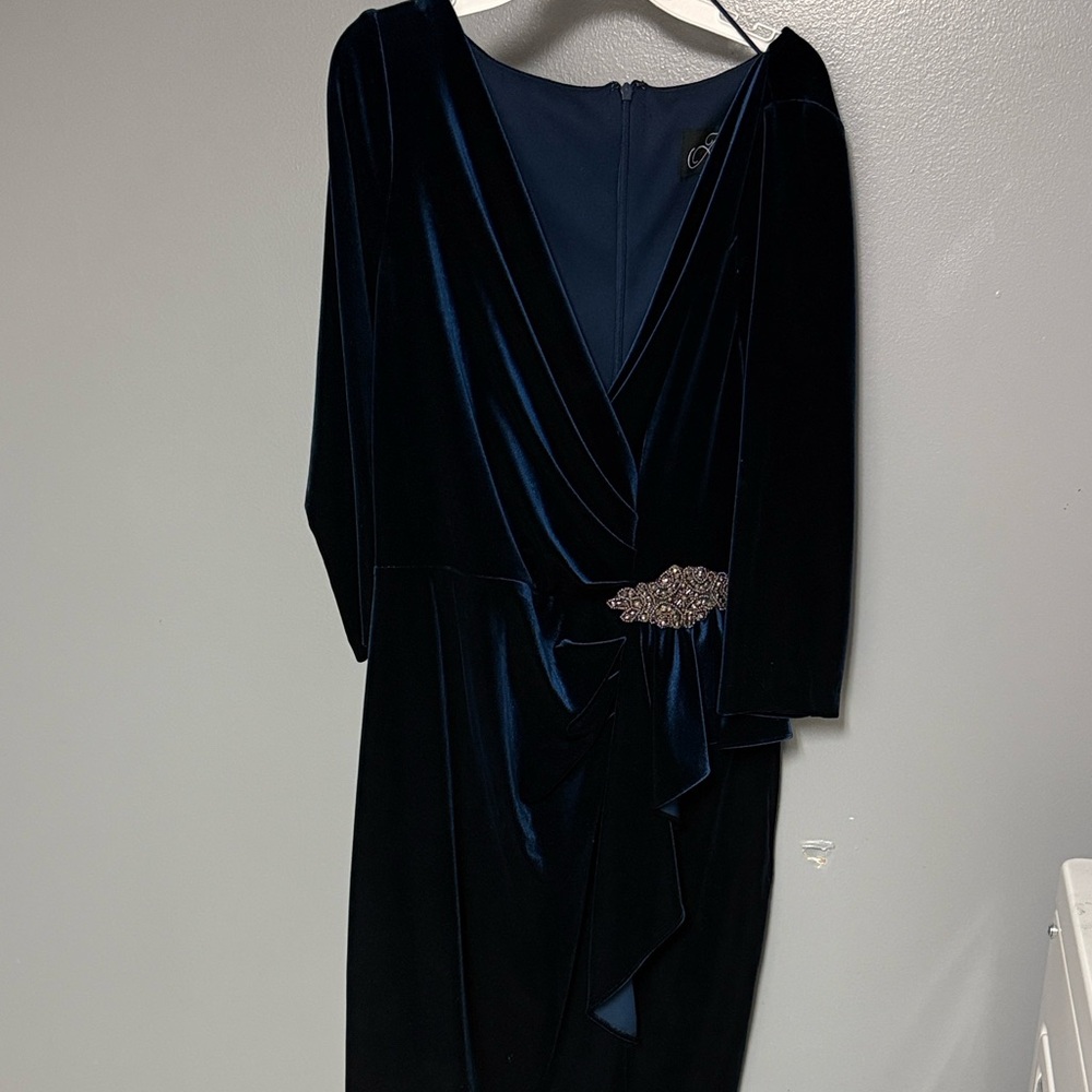 Alex Evenings Deep Blue Velvet Long Sleeve Dress